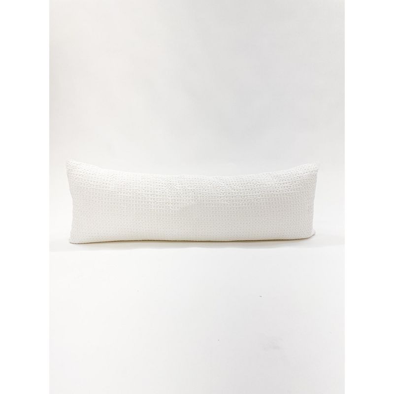 White Cotton Waffle Weave Lumbar Pillow 12x18