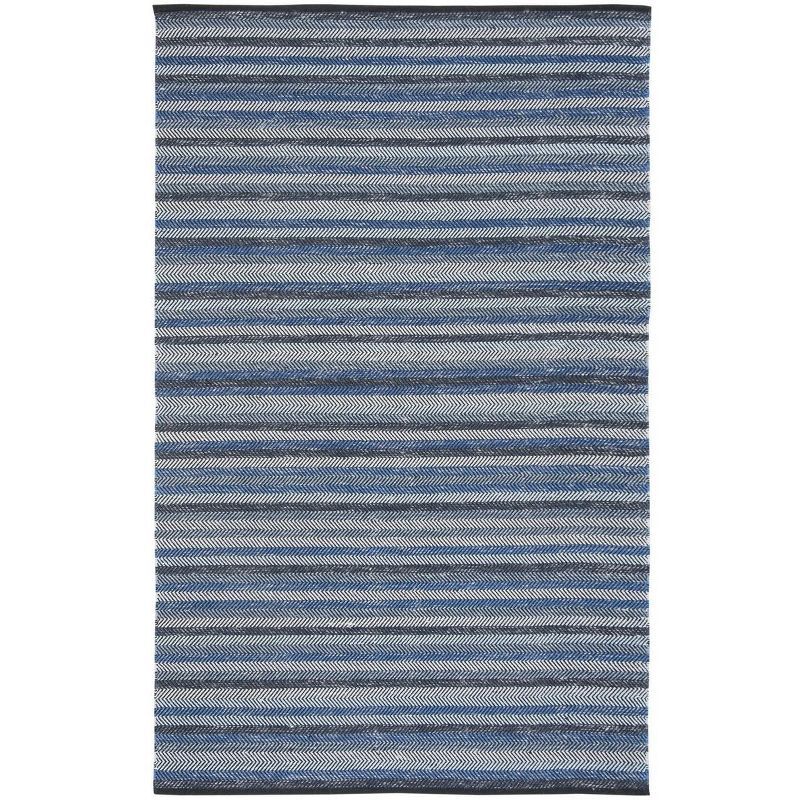 Blue Striped Kilim Wool and Cotton 5' x 8' Area Rug