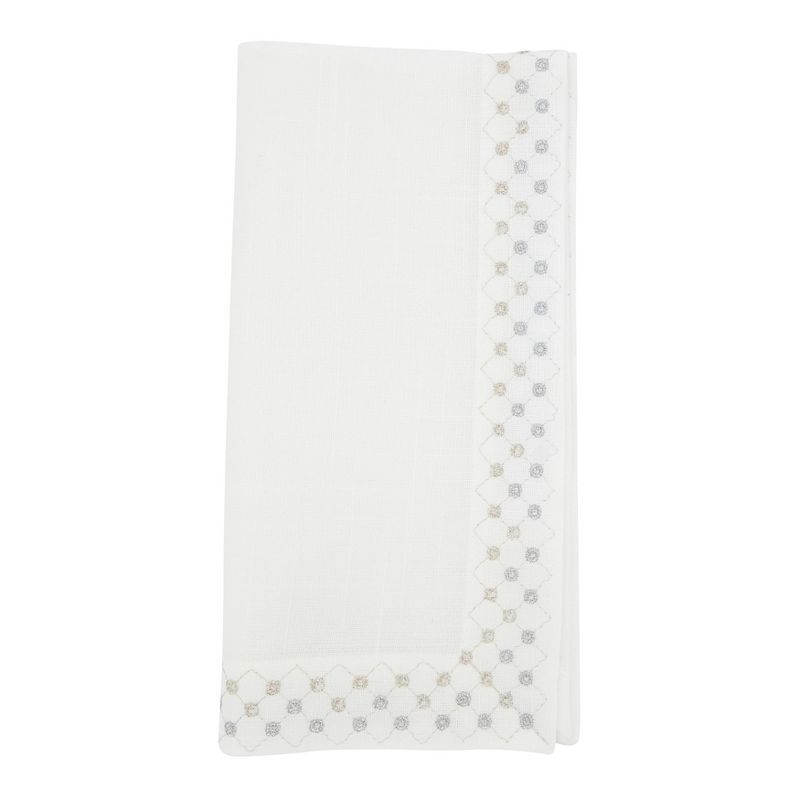 White Metallic Lattice Polyester Napkin Set, 20"