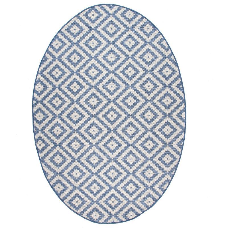 Reversible Blue Trellis Synthetic Oval Rug, 5' x 8', Easy Care