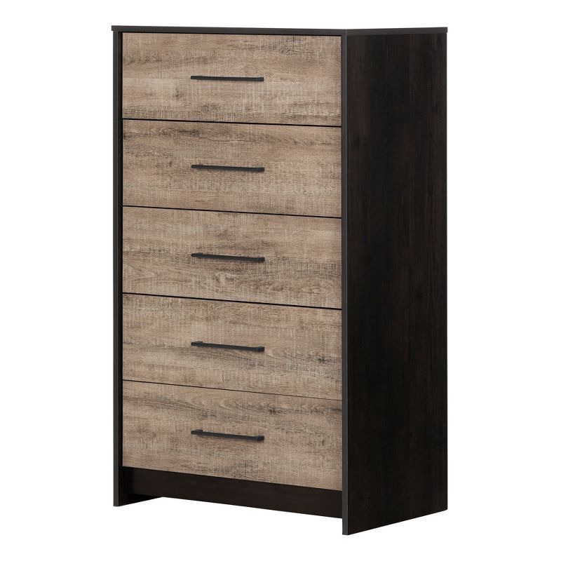 Industrial Rubbed Black and Weathered Oak 5-Drawer Chest