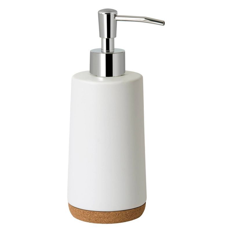 White Ceramic and Cork Lotion Pump with Chrome Plastic Dispenser