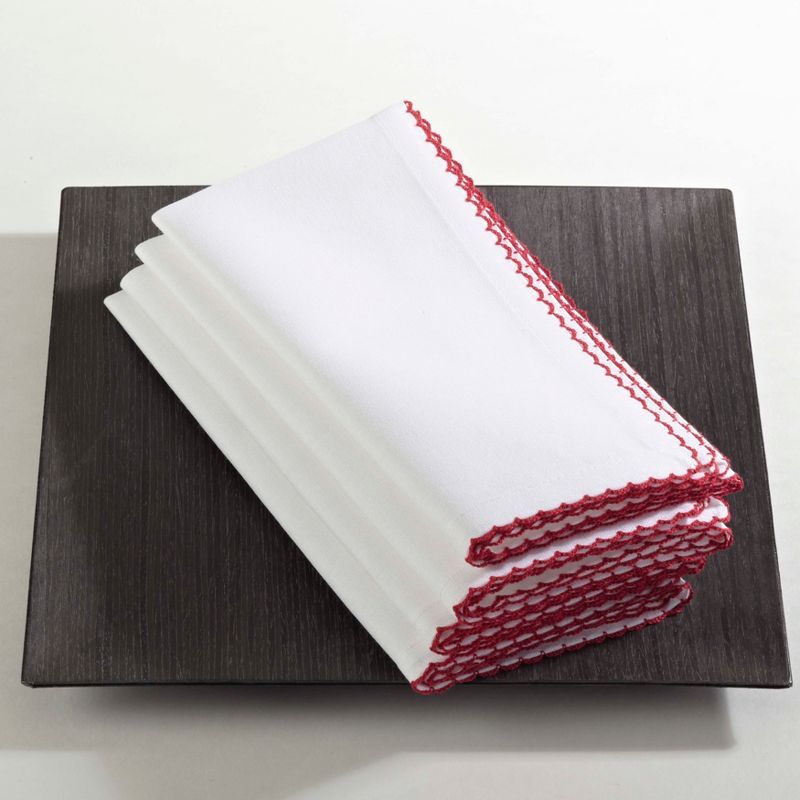 Red and White Cotton Whip Stitched Table Napkins, 22" x 22" (Set of 4)