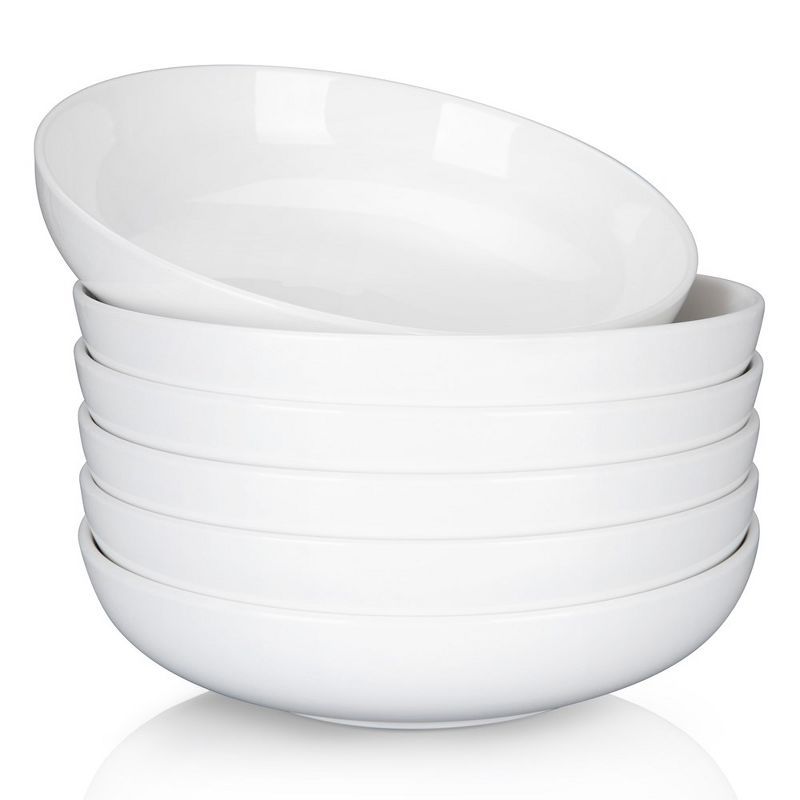 White Ceramic 22 Ounce Pasta and Salad Bowls Set of 6