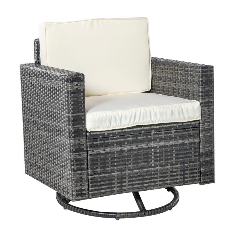 Beige Wicker and Steel Outdoor Dining Chair with Cushions