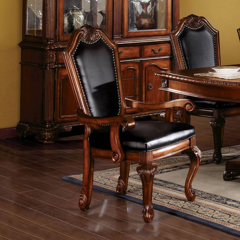 Chateau De Ville Luxe Black Faux Leather & Cherry Accent Chair