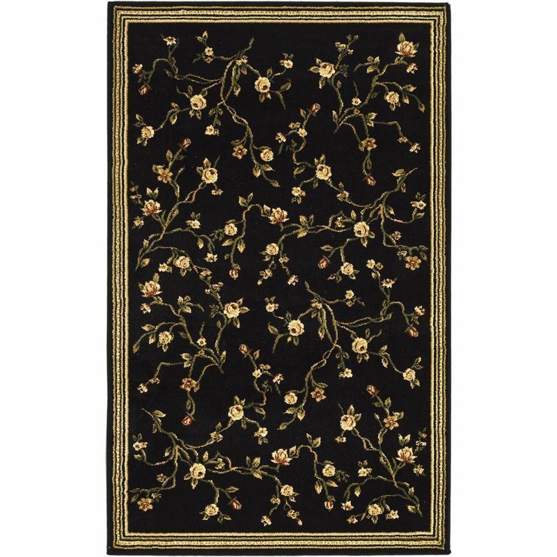 Black Floral Hand-Knotted Synthetic Area Rug, 3'3" x 5'3"