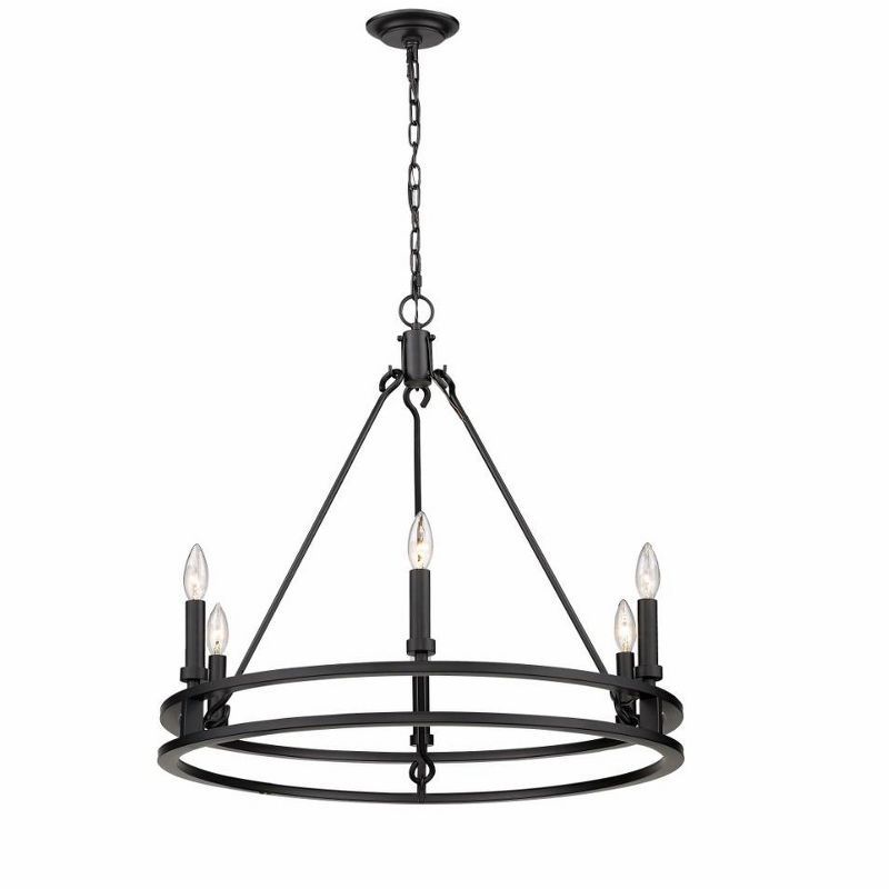 Matte Black Crystal 6-Light Iron Chandelier