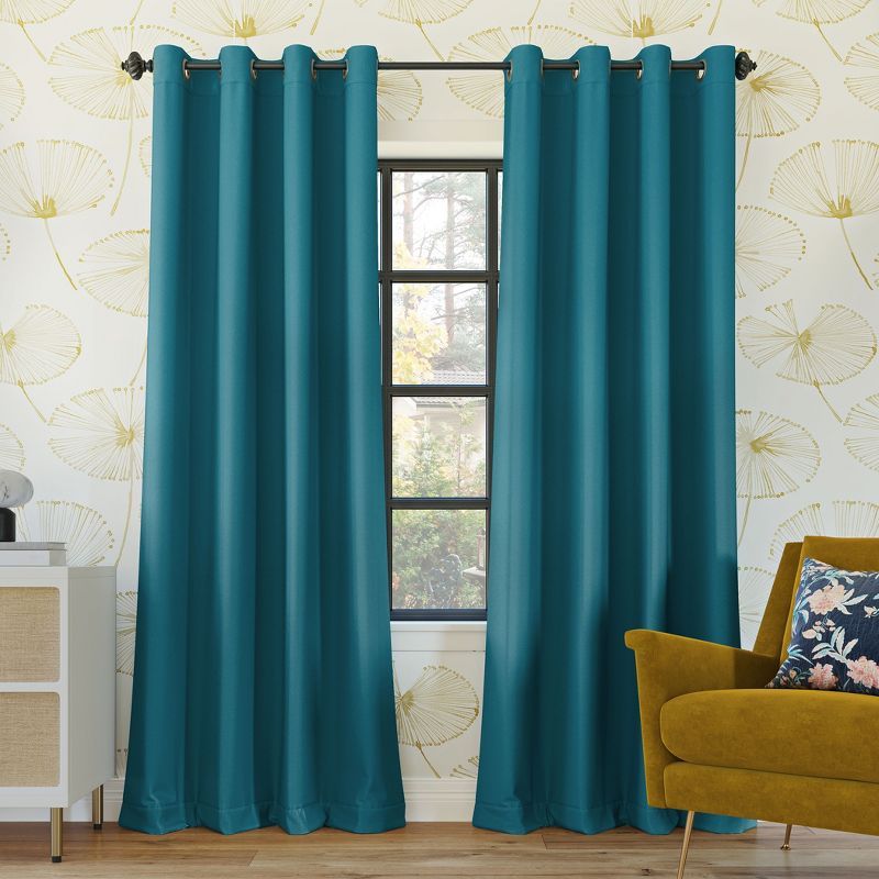 Teal 95" Polyester Blackout Grommet Curtain Panel