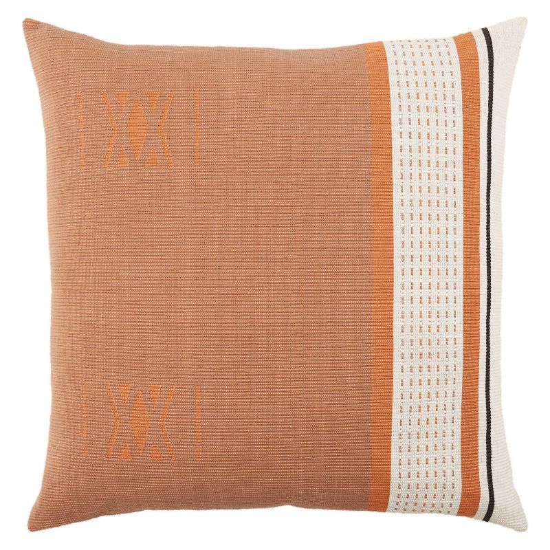 Terracotta and White Embroidered Cotton Square Pillow