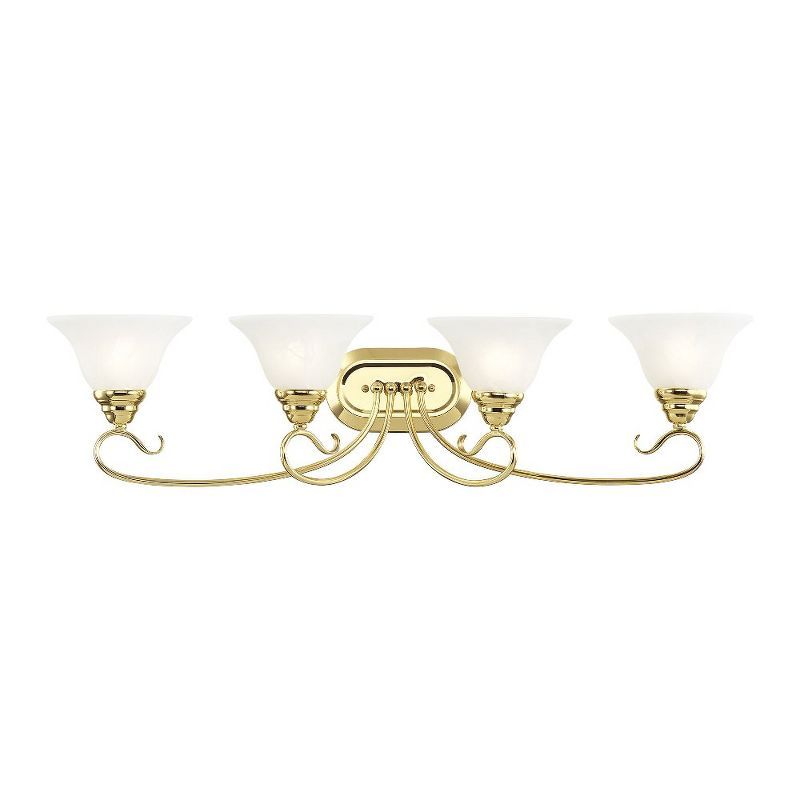 Elegant Coronado Polished Brass 4-Light Vanity with White Alabaster Glass