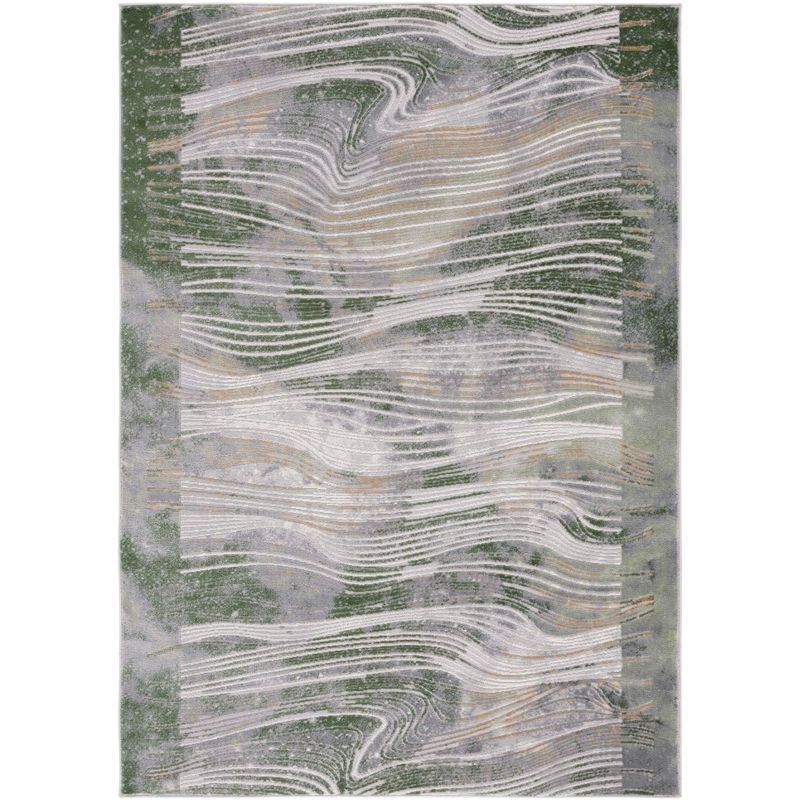 Palma Beige and Green Hand-Knotted Synthetic Area Rug