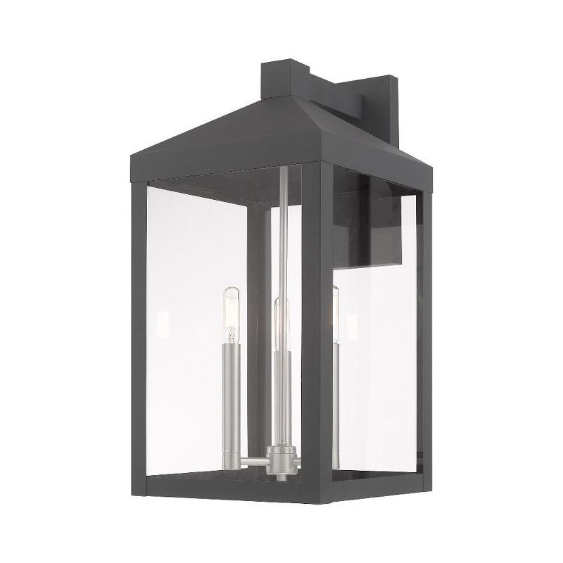 Scandinavian Gray Nickel 3-Light Outdoor Wall Lantern Sconce