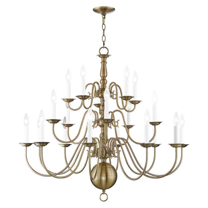 Elegant Colonial Antique Brass 20-Light Chandelier