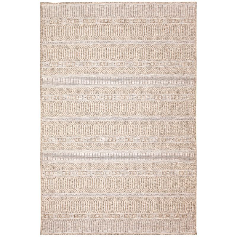 Ivory Stripe Synthetic 5' x 7' Easy-Care Indoor/Outdoor Rug