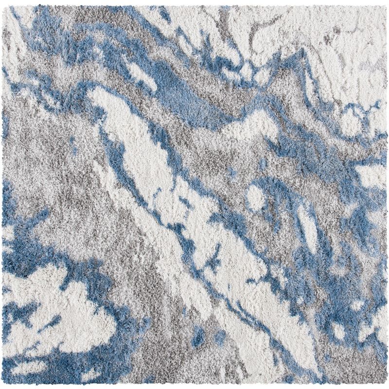 Grey and Blue Abstract Shag Square Area Rug