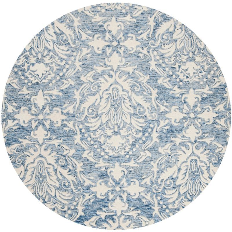 Handmade Floral Elegance Blue/Ivory Wool 6' Round Area Rug