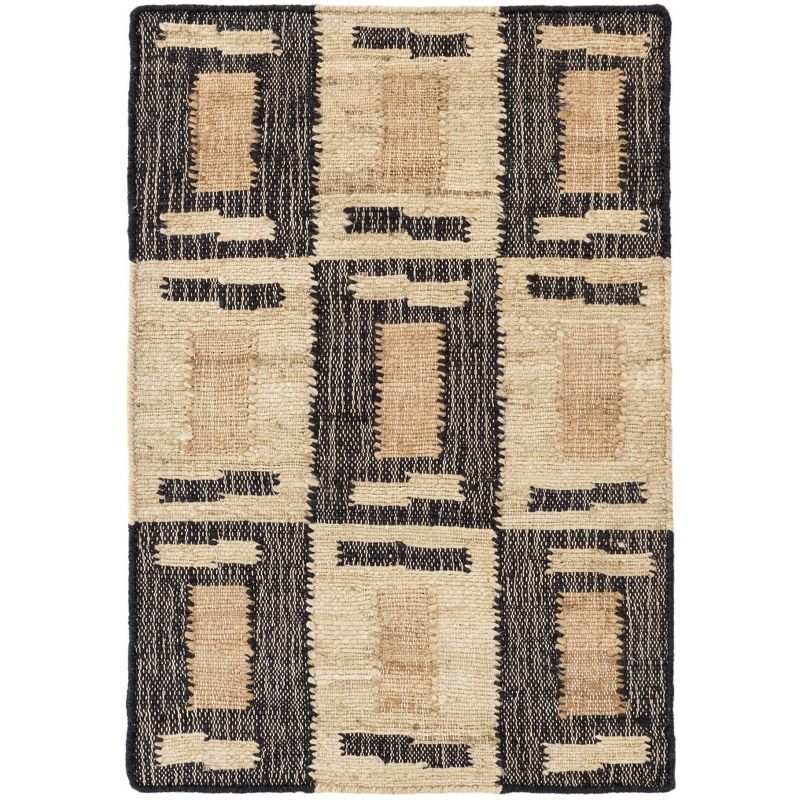Black and Beige Geometric Cotton Handmade Rug