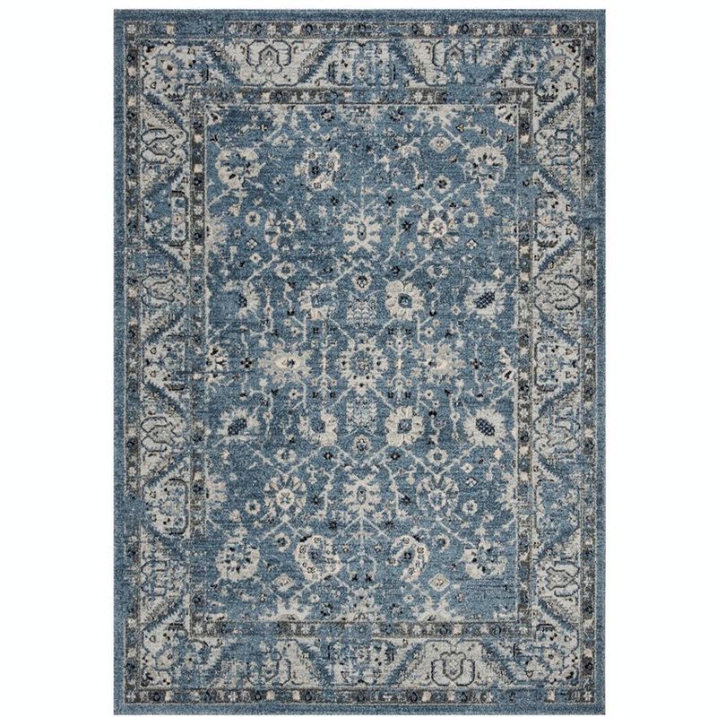 Charleston Navy and Light Grey Floral 6'x9' Synthetic Area Rug