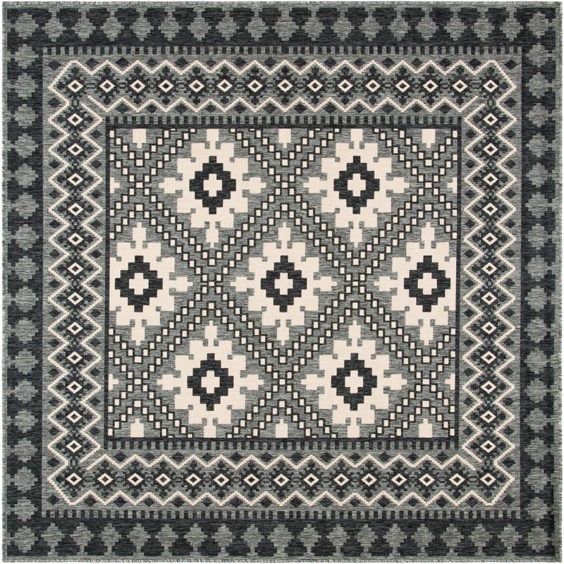 Charcoal and Ivory Reversible Synthetic Square Rug, 6'7"