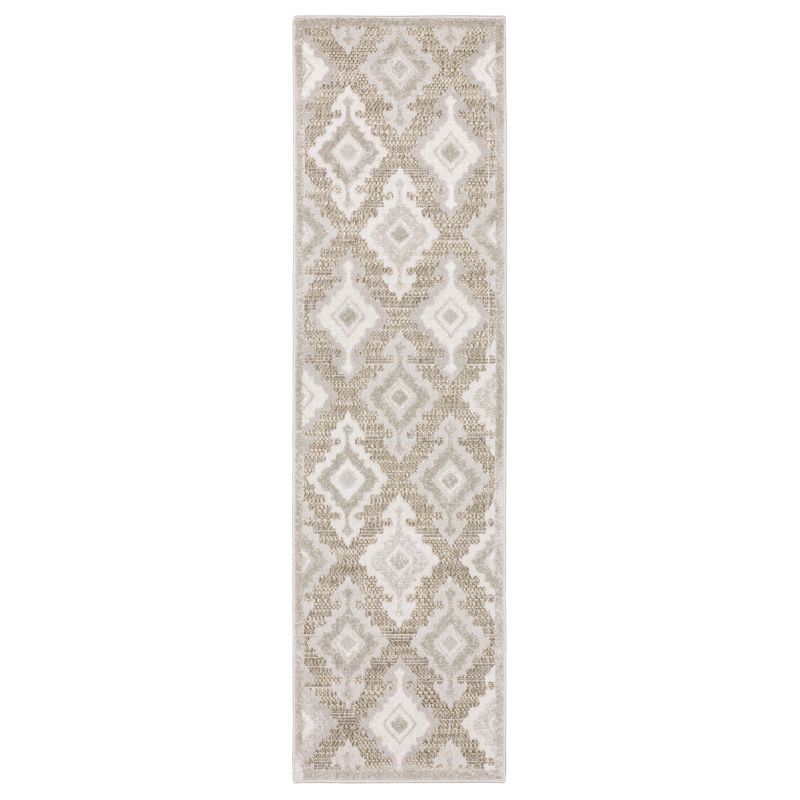 Gray and Beige Synthetic Flat Woven Oriental Runner Rug 2.3x7.6