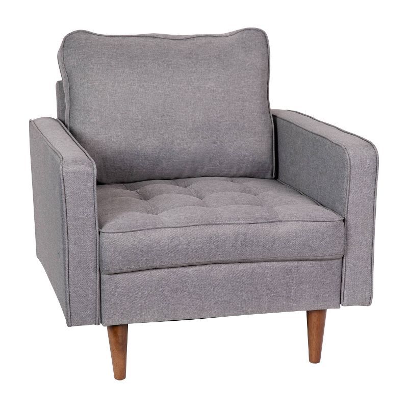 Slate Gray Tufted Faux Linen Mid-Century Modern Accent Chair