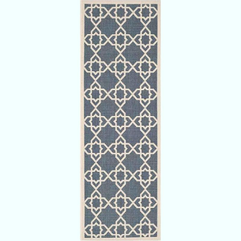 Navy and Beige Trellis Indoor/Outdoor Runner Rug