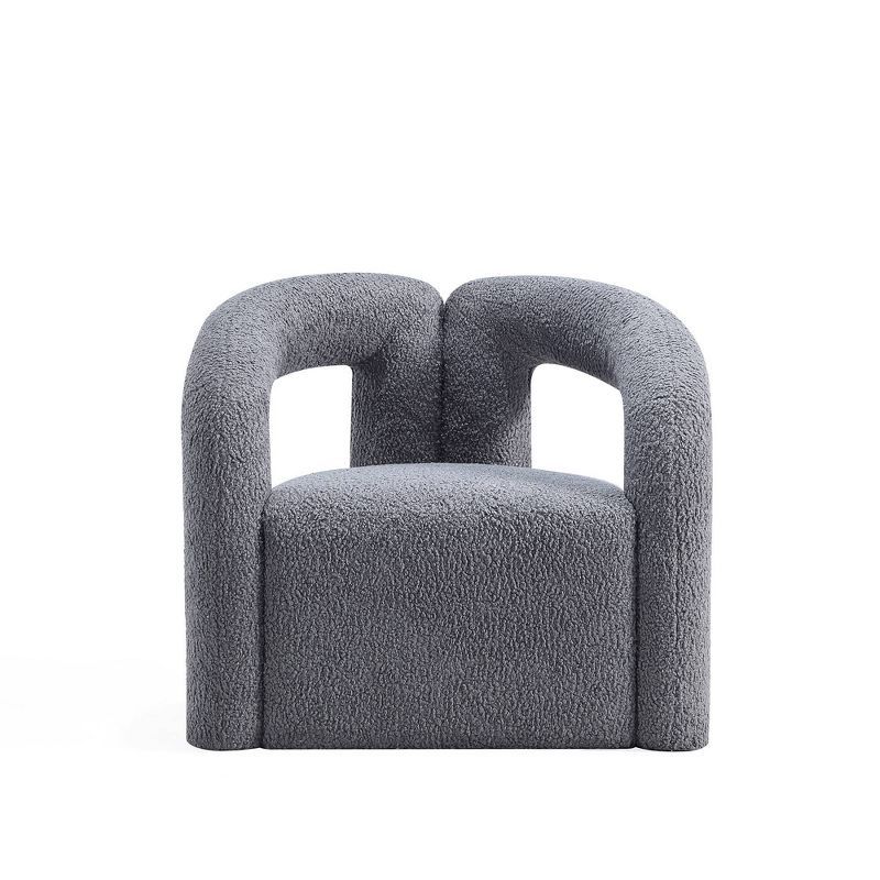 Gray Boucle Barrel Accent Chair with Pine Wood Frame