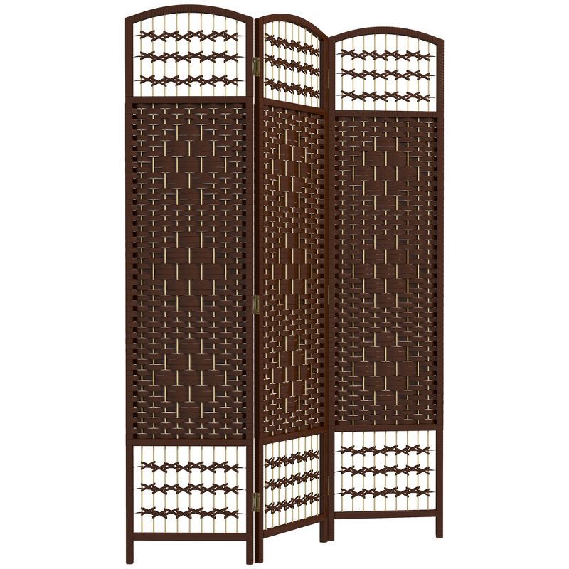 Brown Handwoven 3-Panel Folding Room Divider