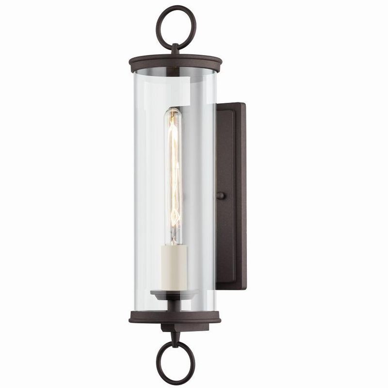 Bronze and Clear Glass Cylinder Outdoor Wall Sconce