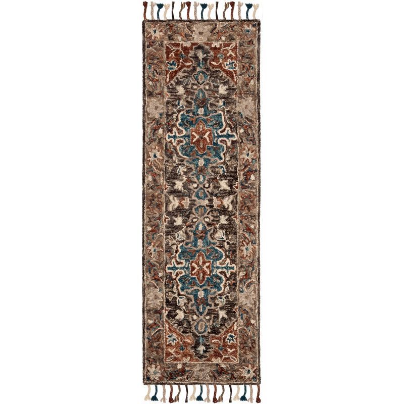 Aspen Blue and Charcoal Wool Floral Runner Rug