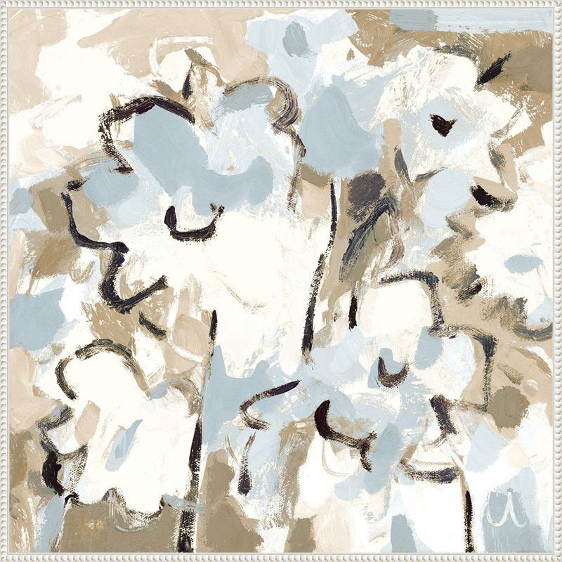 Light Blue and Beige Floral Beaded Canvas Wall Art