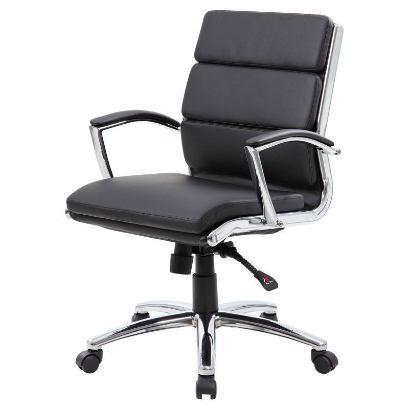 Black Mid-Back Executive Chair with Chrome Finish and Vinyl Upholstery