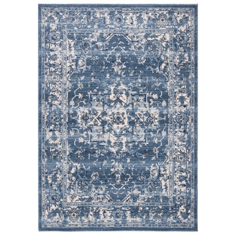 Charleston Navy and Cream 6' x 9' Synthetic Oriental Area Rug