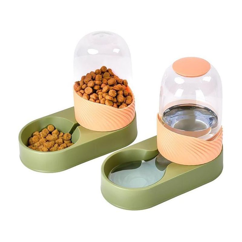 Green Automatic Dog and Cat Food and Water Dispenser Set