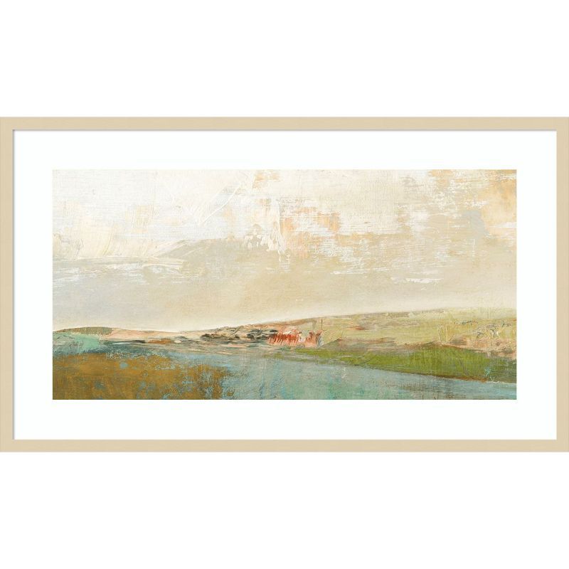 Earth Tones Abstract Landscape Lithograph in Wood Frame, 24" x 41"