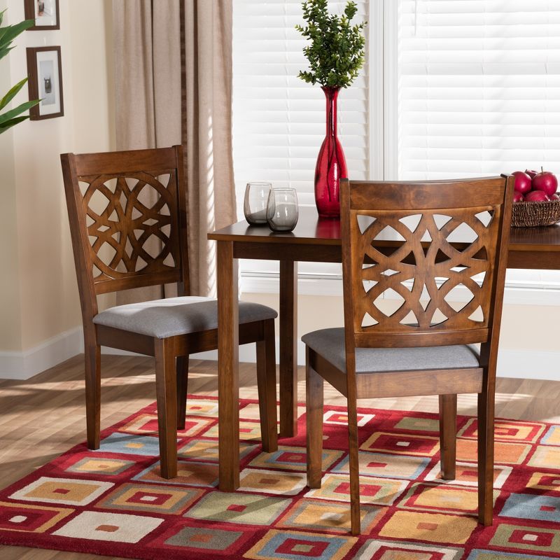 Walnut Brown Upholstered Latticework Dining Side Chair Set