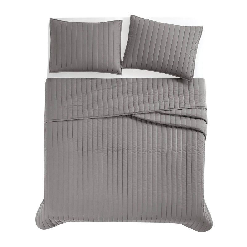 Gray Cotton Full Percale Quilt Set