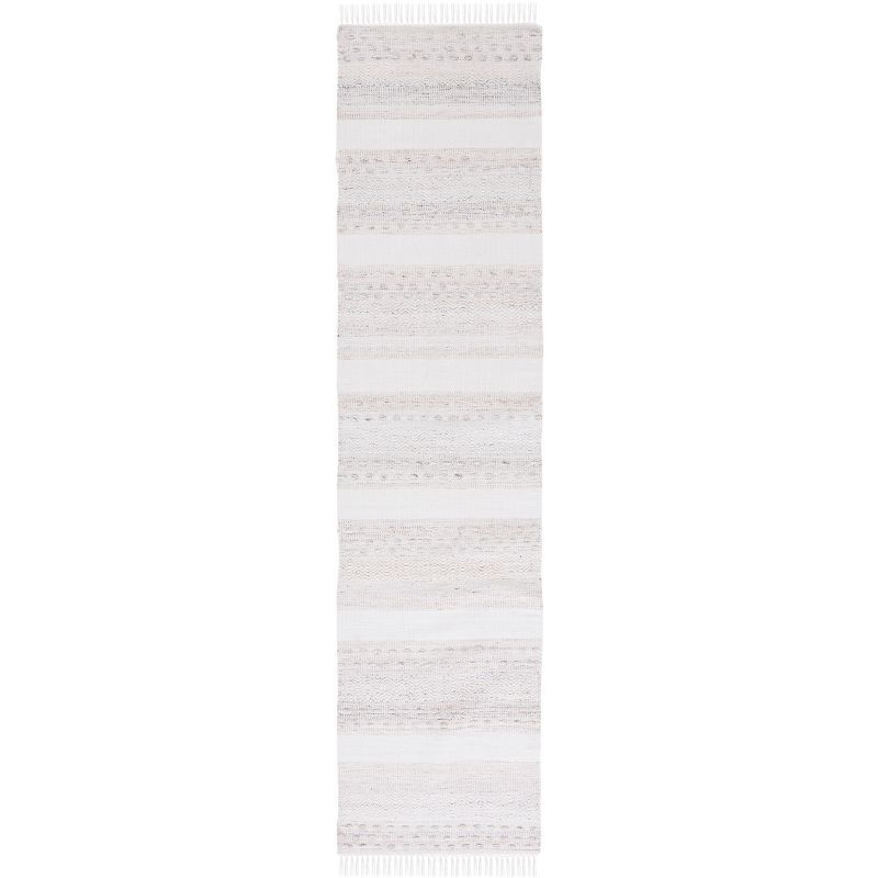 Beige and Ivory Striped Kilim Wool Runner Rug, 2' 3" x 9'