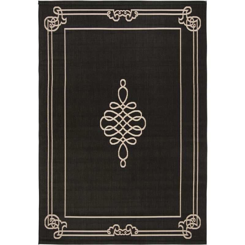 Black and Cream Rectangular Synthetic Indoor/Outdoor Rug