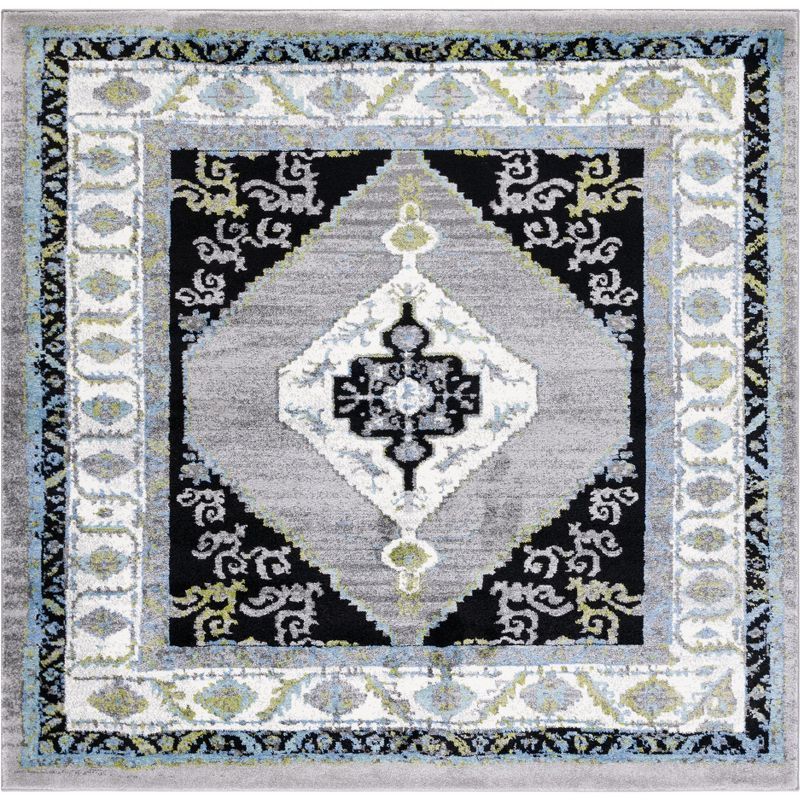 Elysian Gray Square Synthetic Hand-Knotted Area Rug - 6'7" x 6'7"