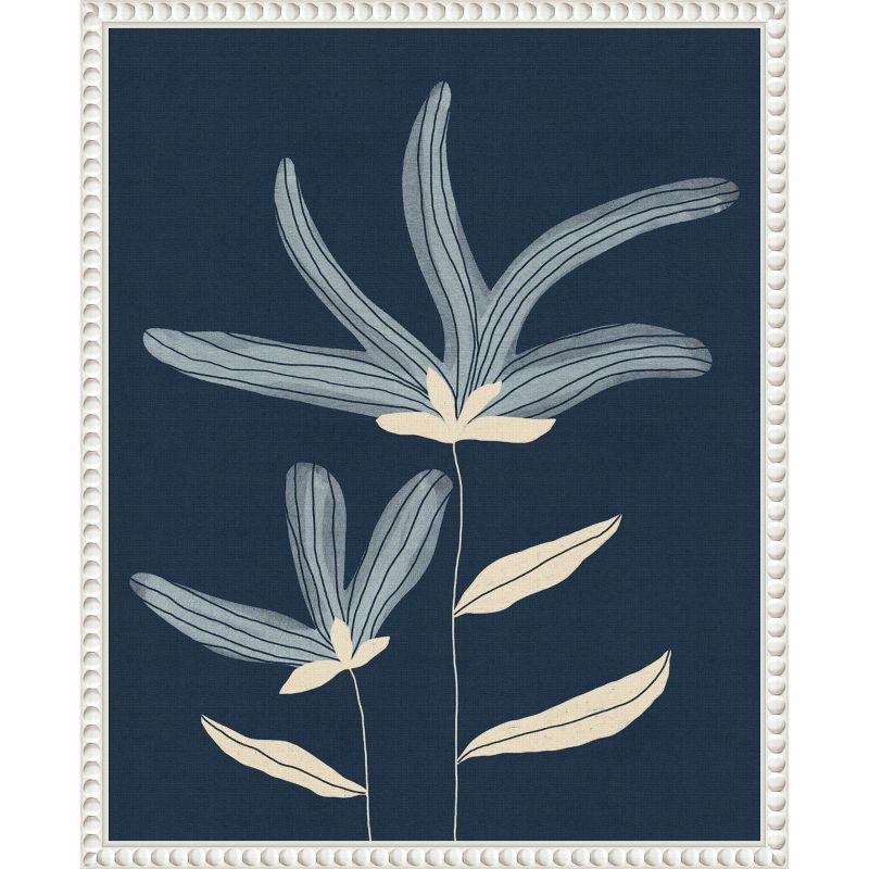 Two Flowers Abstract Navy and White Canvas Wall Art