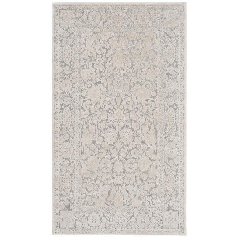 Light Grey and Cream Floral Synthetic 4' x 6' Area Rug