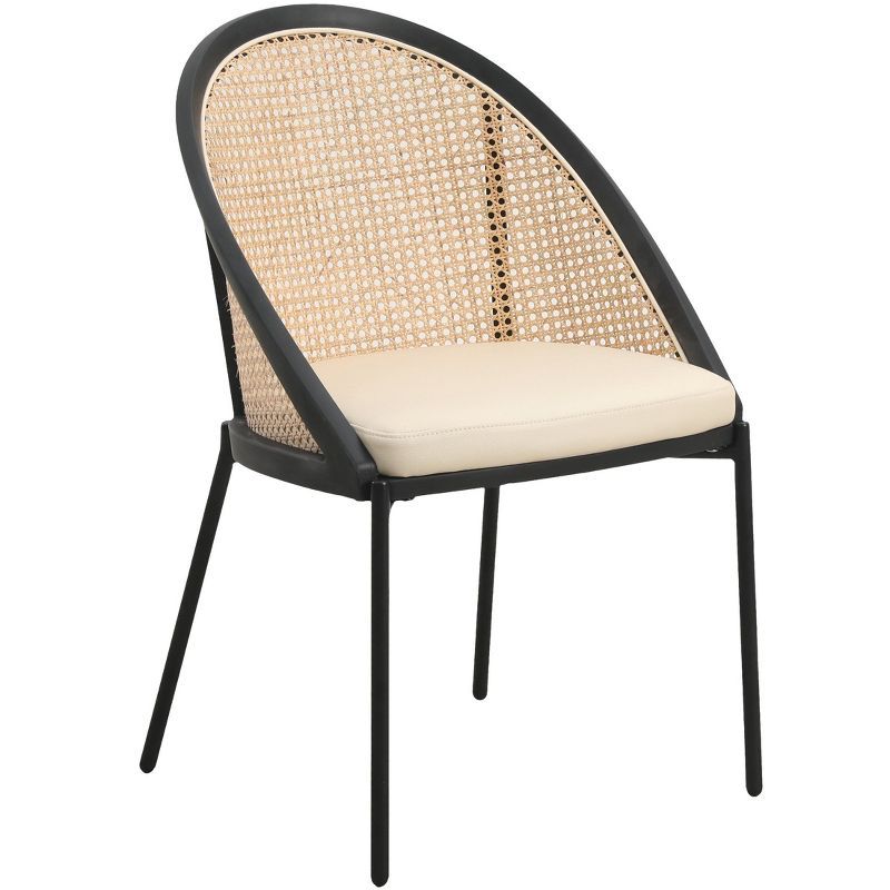 Cream Metal and Cane Arm Chair with Wicker Backrest