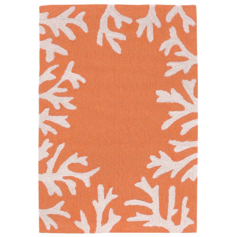 Hand-Tufted Round Orange Synthetic Coral Border Rug