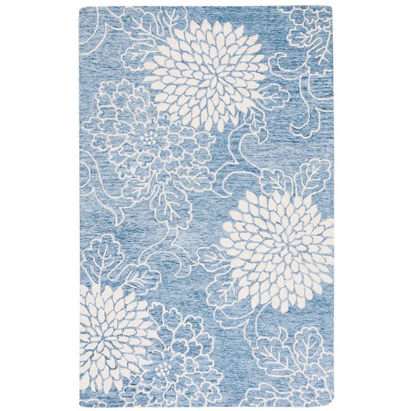 Handmade Blue and Ivory Floral Wool Tufted Area Rug