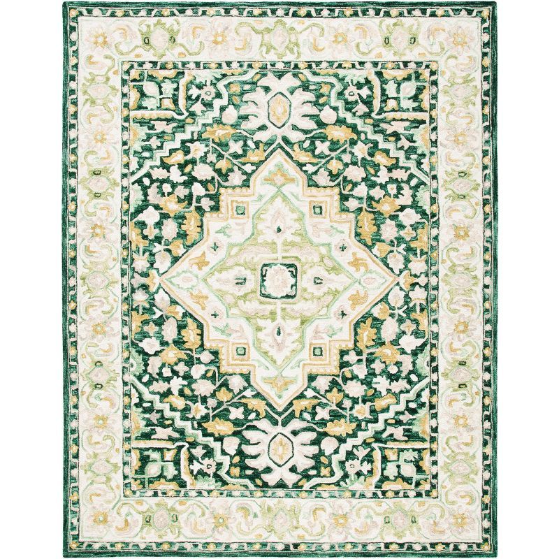 Aspen Green and Ivory Floral Wool 8' x 10' Area Rug