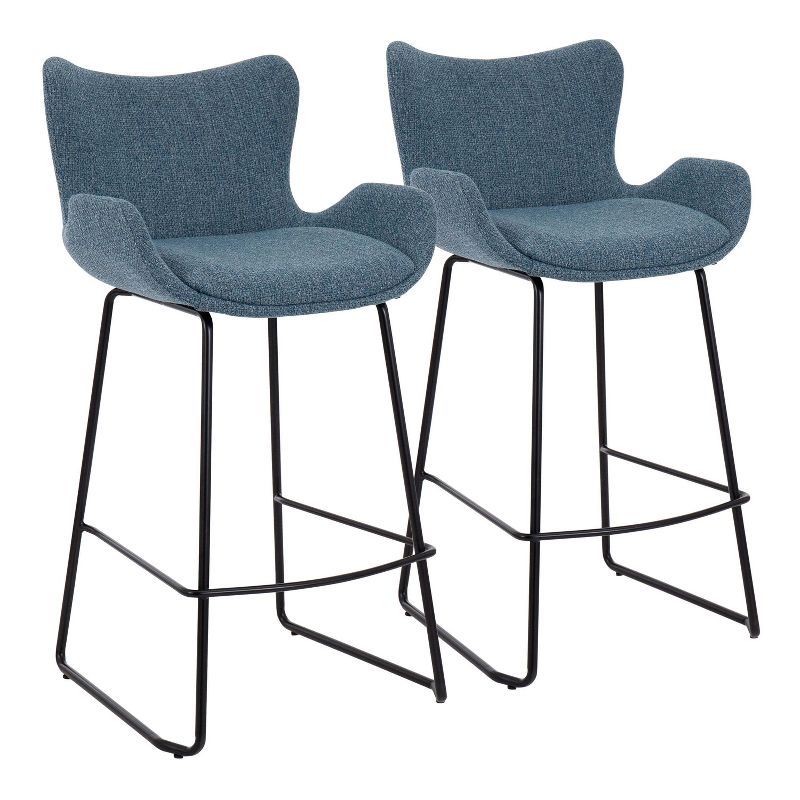 Tara Modern Blue and Black Metal Counter Stool - Set of 2