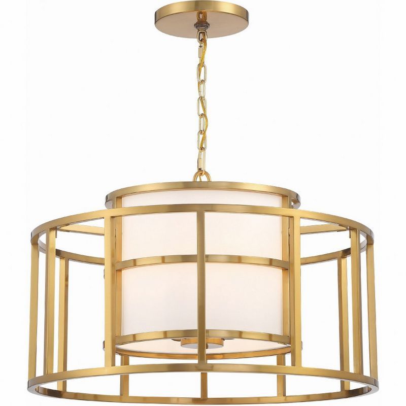 Luxe Gold Silk Drum Shade 5-Light Chandelier with White Accents