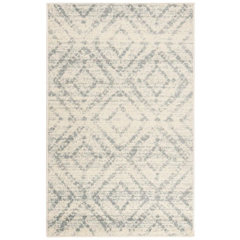 Elegant Ivory & Light Blue Geometric Synthetic 4' x 6' Area Rug